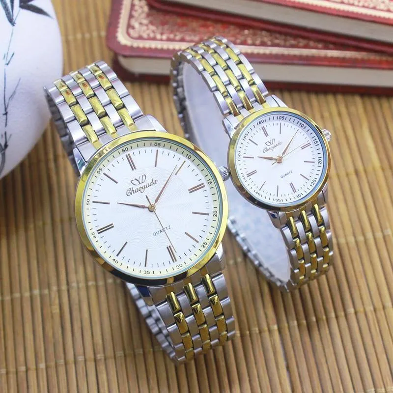 Frauen Männer Paare Liebhaber Kleid Mode Quarzuhr Goldsplitter Edelstahl Armbanduhren religiös