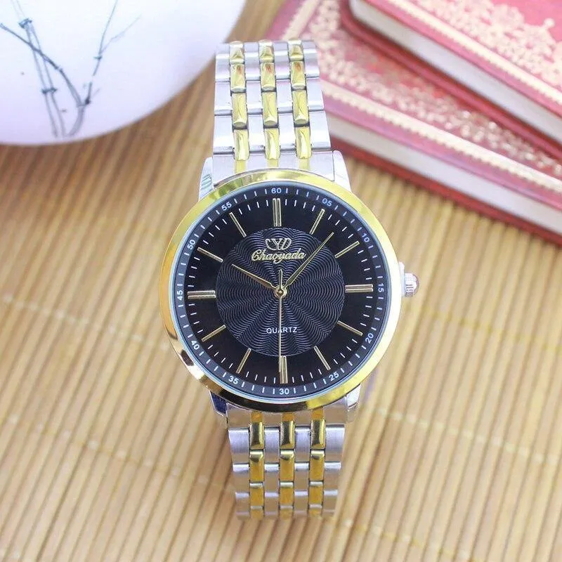 Frauen Männer Paare Liebhaber Kleid Mode Quarzuhr Goldsplitter Edelstahl Armbanduhren religiös