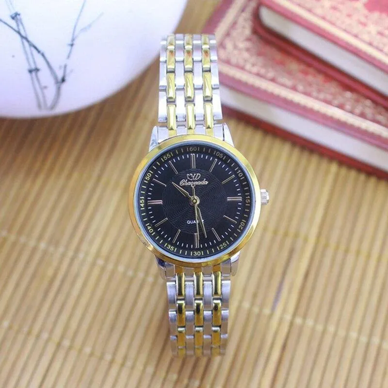 Frauen Männer Paare Liebhaber Kleid Mode Quarzuhr Goldsplitter Edelstahl Armbanduhren religiös