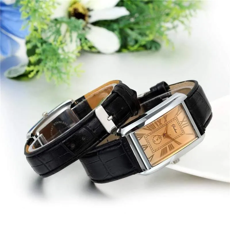 Rechteck Liebhaber Uhr Leder Charm arabische Ziffern Männer Frauen Armbanduhr Stunden Relogio Feminino