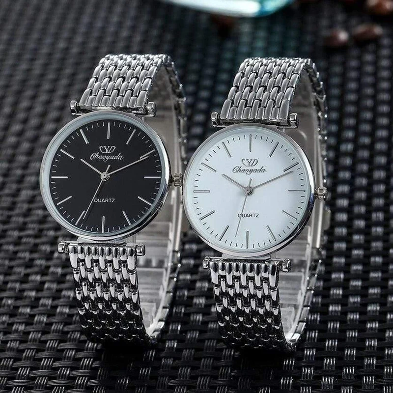 Paare Liebhaber Edelstahl Quarz Armbanduhren Büro Damen Gentleman Kleid einfache Business Armband Uhr