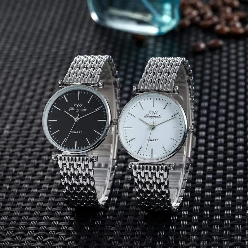 Paare Liebhaber Edelstahl Quarz Armbanduhren Büro Damen Gentleman Kleid einfache Business Armband Uhr