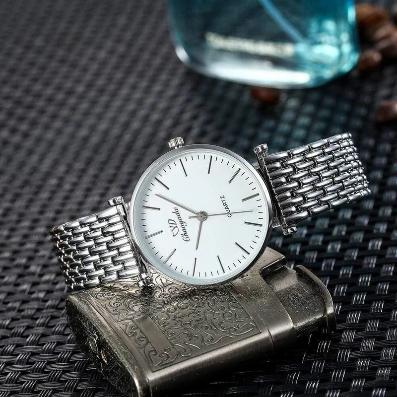 Paare Liebhaber Edelstahl Quarz Armbanduhren Büro Damen Gentleman Kleid einfache Business Armband Uhr