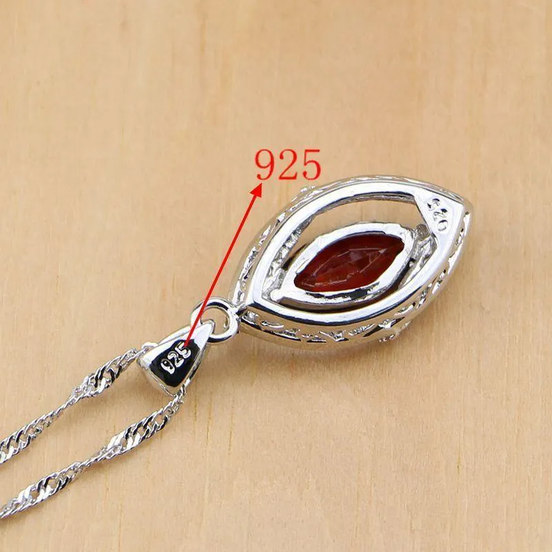925 Schmuck-Set mit roten Zirkonia und weißen CZ-Schmucksets für Frauen, Hochzeit, Ohrringe/Anhänger/Halskette/Ringe