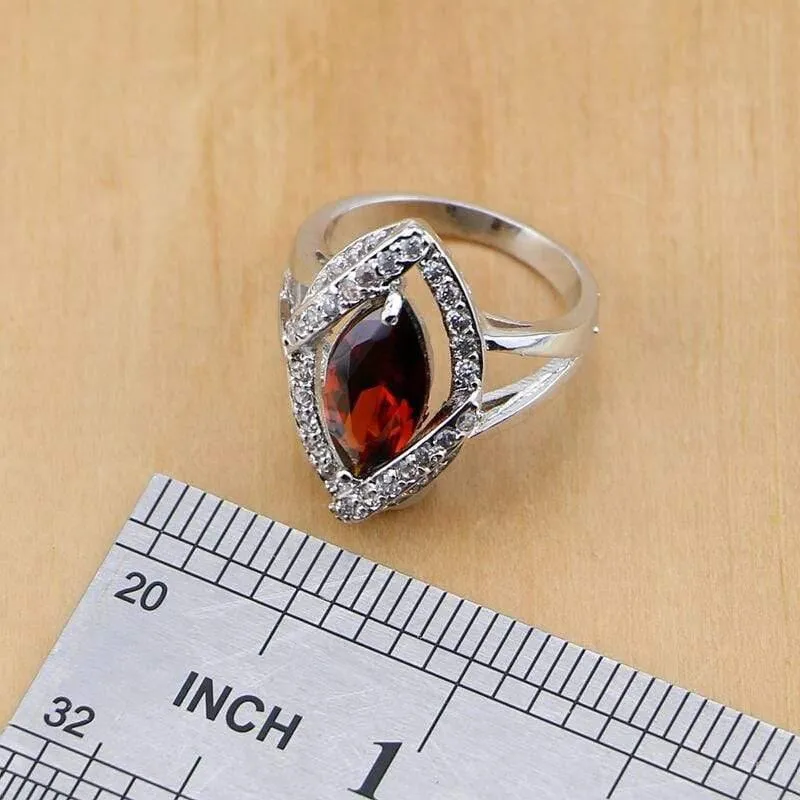 925 Schmuck-Set mit roten Zirkonia und weißen CZ-Schmucksets für Frauen, Hochzeit, Ohrringe/Anhänger/Halskette/Ringe