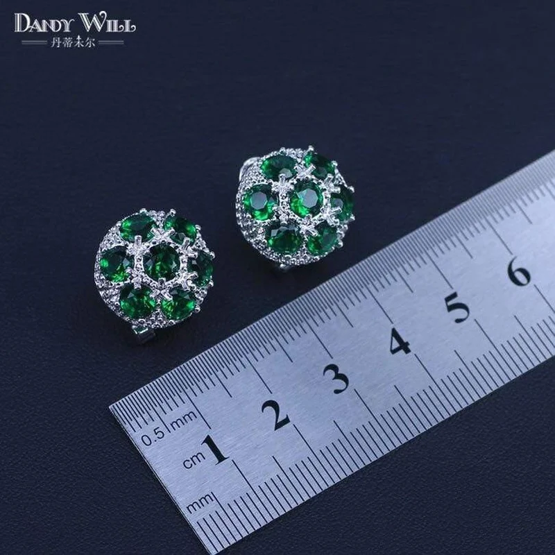 925 Silber Modeschmuck Set Schöne Runde CZ Stein und Grün Kristall Halskette Ohrring Set Für Frauen Anwesend