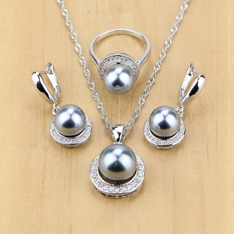 Schmuck Schwarz Simulierte Perlen Mit Perlen Schmuck Sets Für Frauen Hochzeit Anhänger Tropfen Ohrringe Ringe Halskette Set