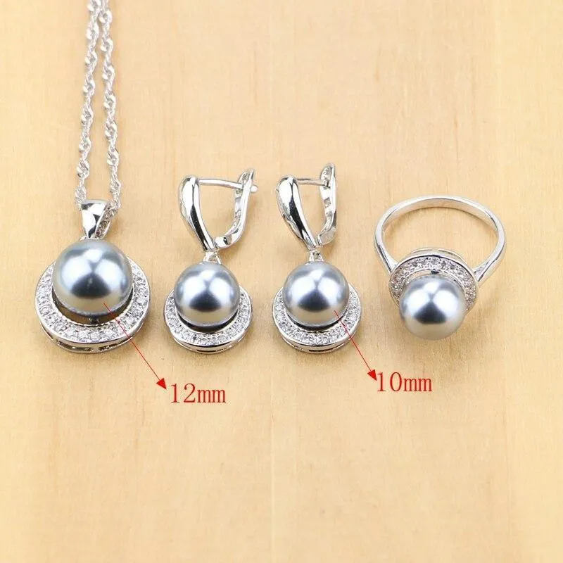 Schmuck Schwarz Simulierte Perlen Mit Perlen Schmuck Sets Für Frauen Hochzeit Anhänger Tropfen Ohrringe Ringe Halskette Set