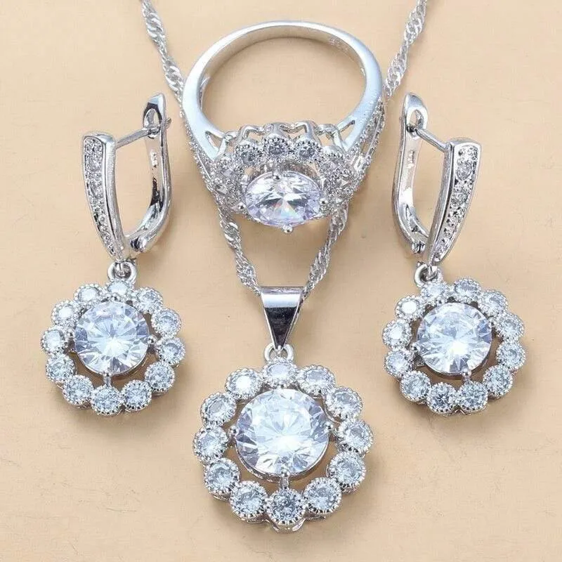 Hochzeit Kostüm 925 Sterling Silber Weiß Zirkon Schmuck Sets Für Frauen Braut Zubehör Juwel