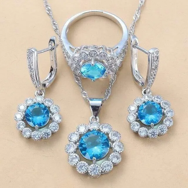 Hochzeit Kostüm 925 Sterling Silber Weiß Zirkon Schmuck Sets Für Frauen Braut Zubehör Juwel
