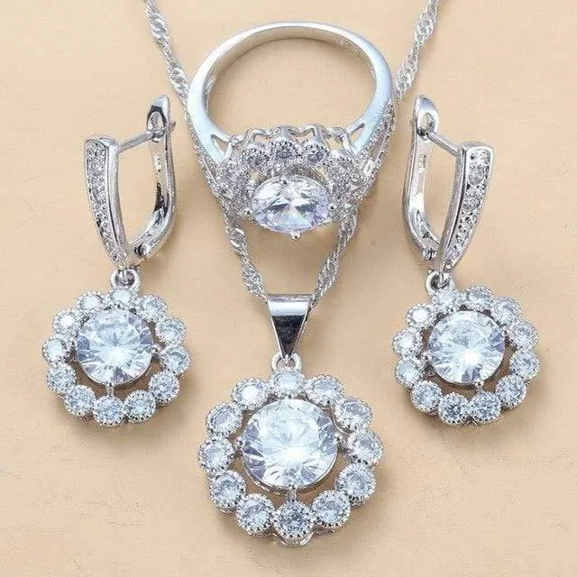 Hochzeit Kostüm 925 Sterling Silber Weiß Zirkon Schmuck Sets Für Frauen Braut Zubehör Juwel