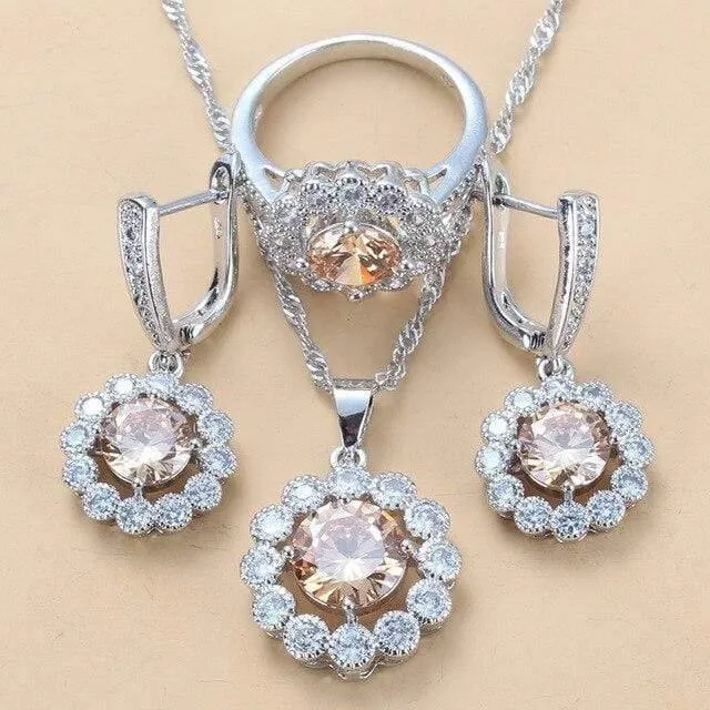 Hochzeit Kostüm 925 Sterling Silber Weiß Zirkon Schmuck Sets Für Frauen Braut Zubehör Juwel