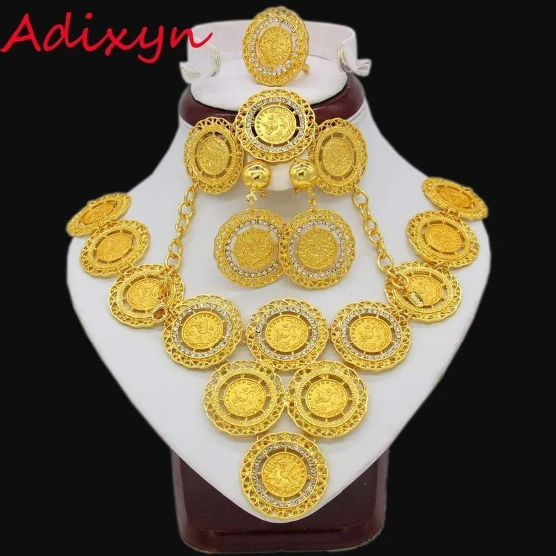 Halskette/Ohrring/Ring/Armband-Schmucksets für Frauen, goldfarbene Münzen, arabische/afrikanische Braut-Hochzeitsgeschenke