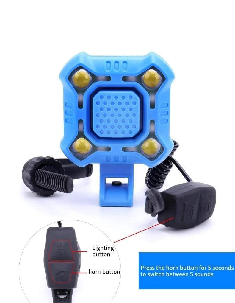Fahrradklingel, 4 Lampen, Radfahren, Licht, elektrische Hupe, wasserdicht, USB-Aufladung, lauter Alarm, Sicherheit, Fahrradklingel, Geräusche, Fahrradzubehör