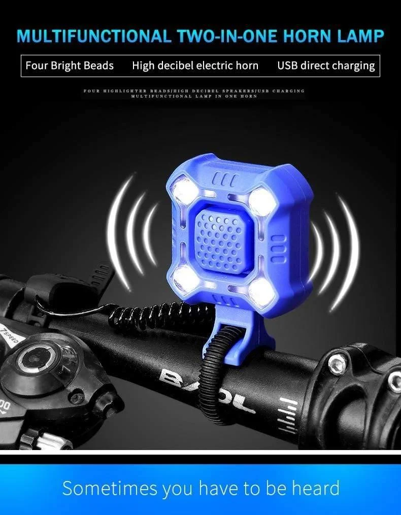 Fahrradklingel, 4 Lampen, Radfahren, Licht, elektrische Hupe, wasserdicht, USB-Aufladung, lauter Alarm, Sicherheit, Fahrradklingel, Geräusche, Fahrradzubehör