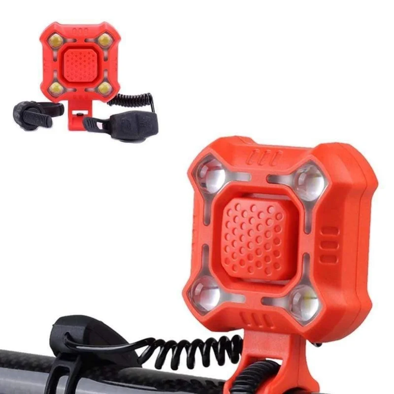 Fahrradklingel, 4 Lampen, Radfahren, Licht, elektrische Hupe, wasserdicht, USB-Aufladung, lauter Alarm, Sicherheit, Fahrradklingel, Geräusche, Fahrradzubehör