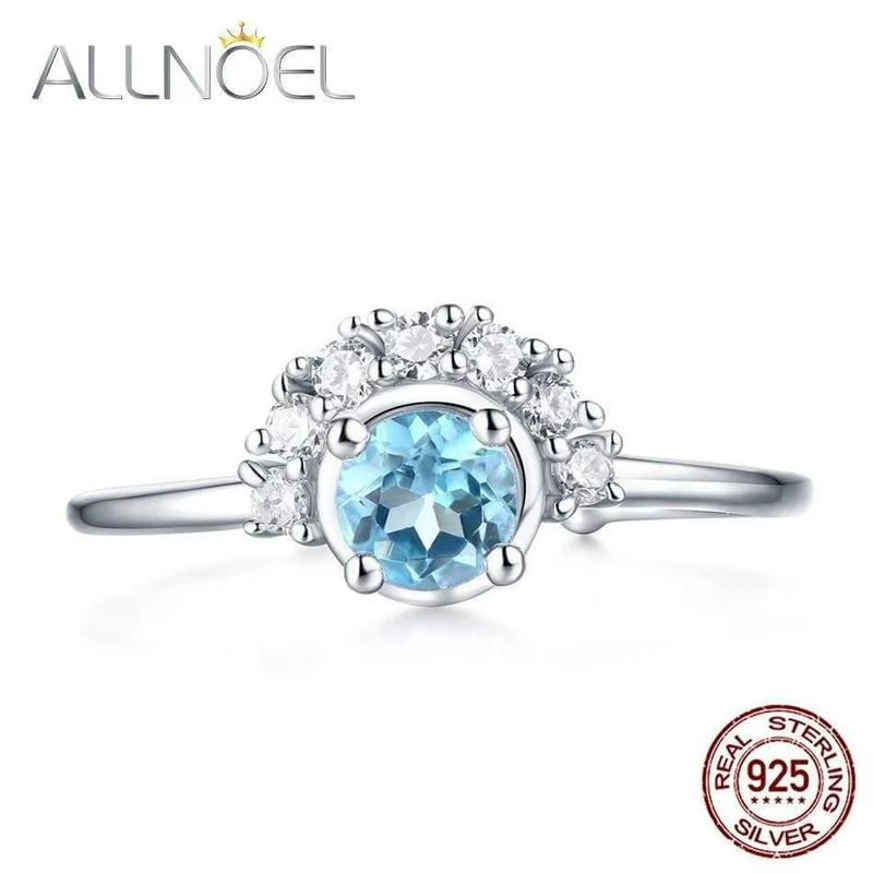 925 Sterling Silber Edelstein Ringe Für Frauen 100% Natürlicher Blauer Topas Zirkon Diamant Ehering Schmuck Geschenk