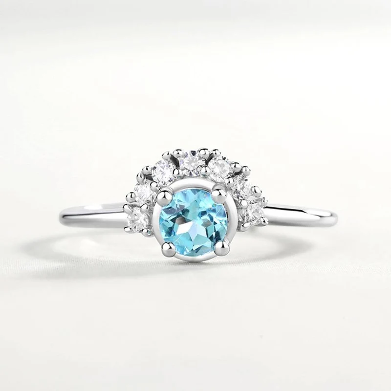 925 Sterling Silber Edelstein Ringe Für Frauen 100% Natürlicher Blauer Topas Zirkon Diamant Ehering Schmuck Geschenk