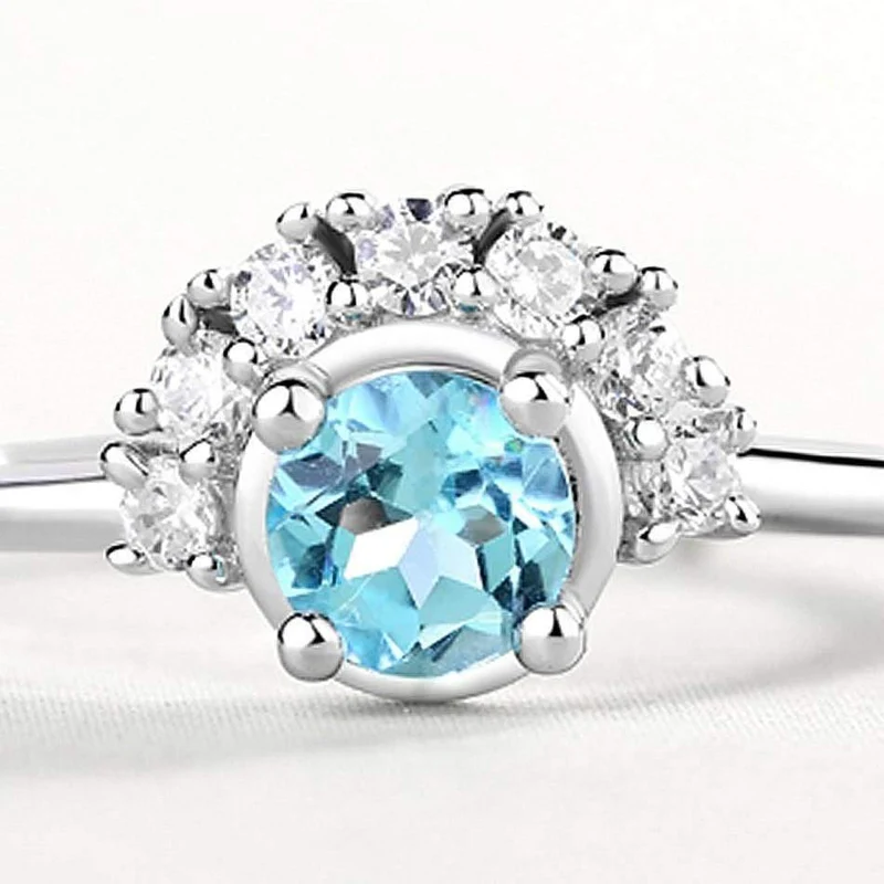 925 Sterling Silber Edelstein Ringe Für Frauen 100% Natürlicher Blauer Topas Zirkon Diamant Ehering Schmuck Geschenk