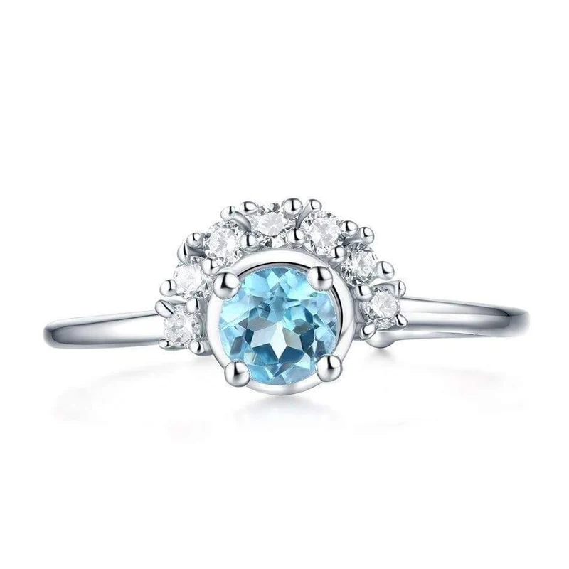 925 Sterling Silber Edelstein Ringe Für Frauen 100% Natürlicher Blauer Topas Zirkon Diamant Ehering Schmuck Geschenk