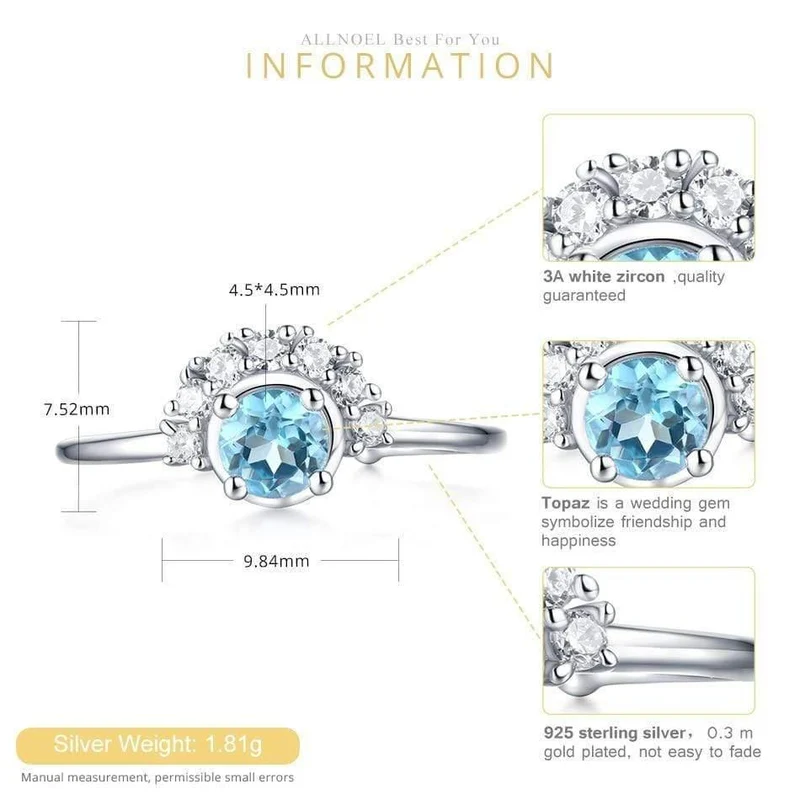 925 Sterling Silber Edelstein Ringe Für Frauen 100% Natürlicher Blauer Topas Zirkon Diamant Ehering Schmuck Geschenk