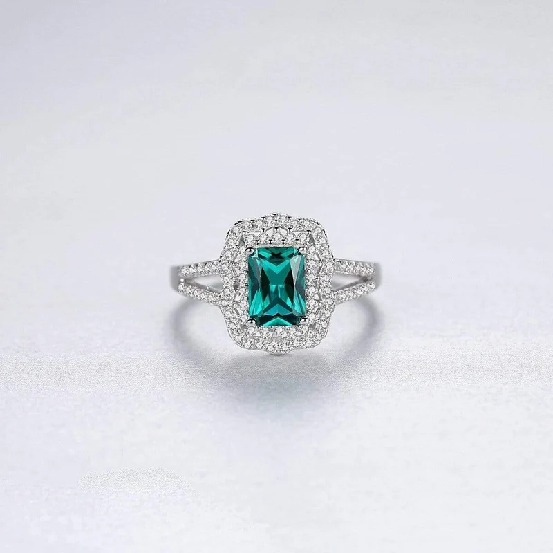 925 Sterling Silber Smaragd Edelstein Hochzeit Engagement Diamanten Ring Frauen Edlen Schmuck Großhandel