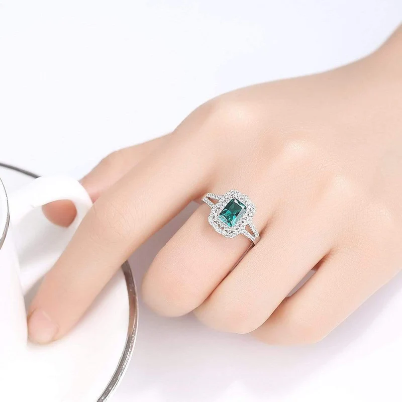 925 Sterling Silber Smaragd Edelstein Hochzeit Engagement Diamanten Ring Frauen Edlen Schmuck Großhandel