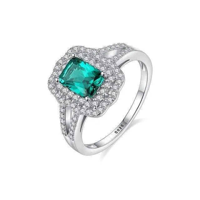 925 Sterling Silber Smaragd Edelstein Hochzeit Engagement Diamanten Ring Frauen Edlen Schmuck Großhandel