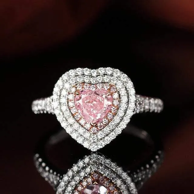 925 Sterling Silber Liebe Herz Rosa Quarz Edelstein Hochzeit Verlobung Diamanten Ring Edlen Schmuck Großhandel