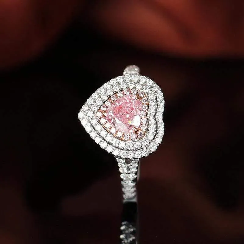 925 Sterling Silber Liebe Herz Rosa Quarz Edelstein Hochzeit Verlobung Diamanten Ring Edlen Schmuck Großhandel
