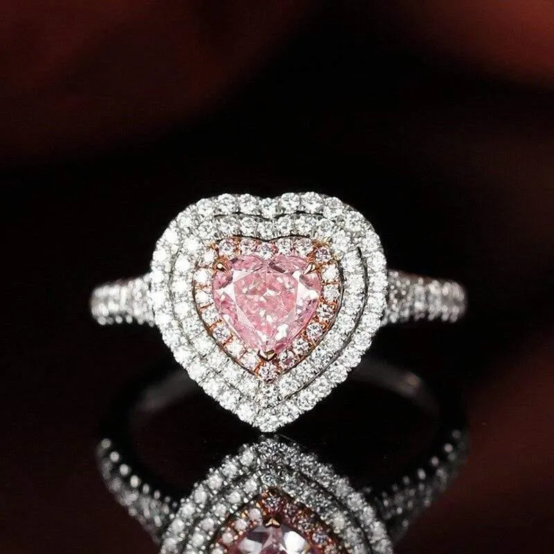925 Sterling Silber Liebe Herz Rosa Quarz Edelstein Hochzeit Verlobung Diamanten Ring Edlen Schmuck Großhandel