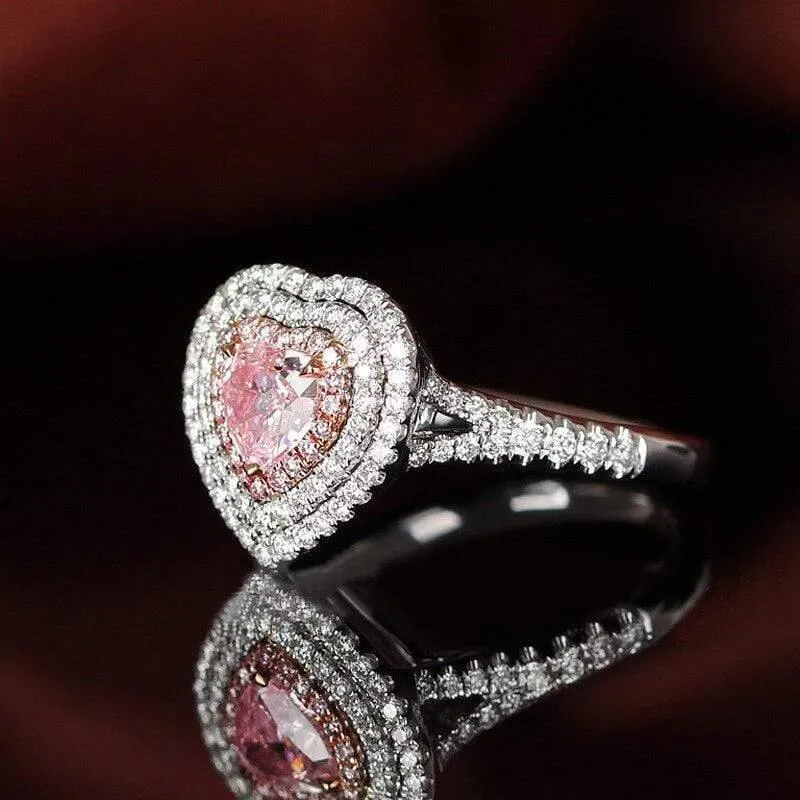 925 Sterling Silber Liebe Herz Rosa Quarz Edelstein Hochzeit Verlobung Diamanten Ring Edlen Schmuck Großhandel