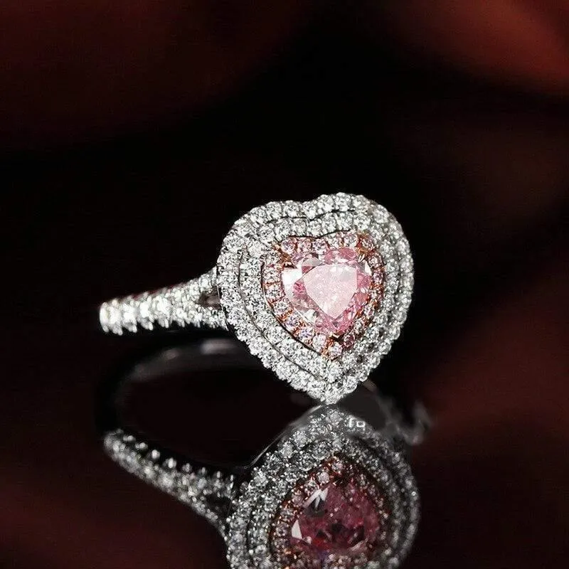 925 Sterling Silber Liebe Herz Rosa Quarz Edelstein Hochzeit Verlobung Diamanten Ring Edlen Schmuck Großhandel