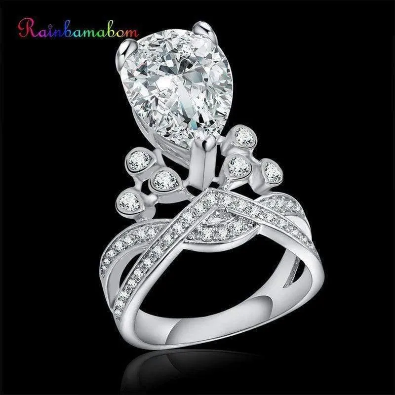 925er Sterlingsilber-Moissanit-Edelstein, Hochzeit, Verlobung, Diamanten, Kronenring, edler Schmuck im Großhandel