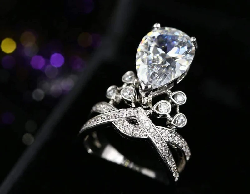 925er Sterlingsilber-Moissanit-Edelstein, Hochzeit, Verlobung, Diamanten, Kronenring, edler Schmuck im Großhandel