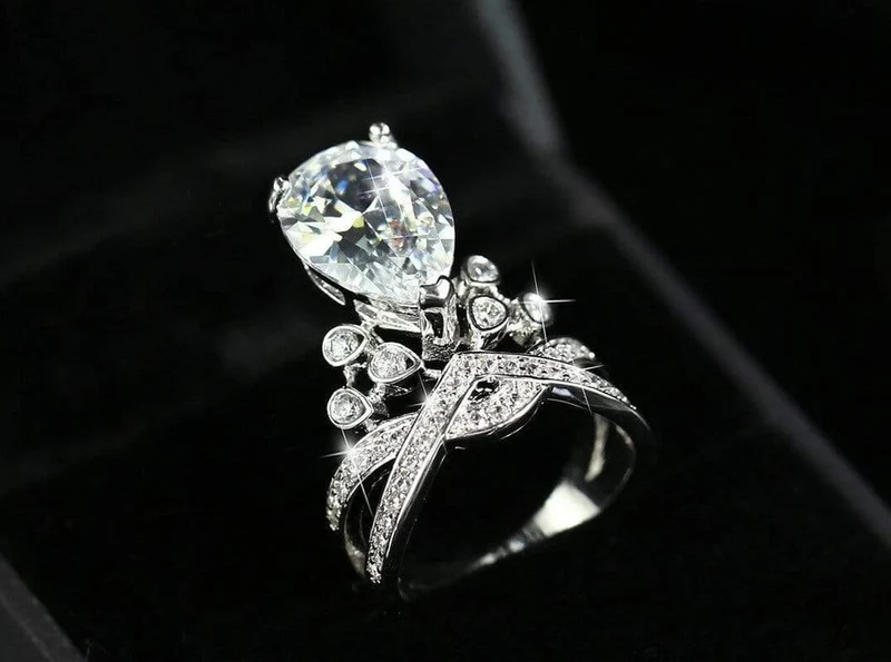 925er Sterlingsilber-Moissanit-Edelstein, Hochzeit, Verlobung, Diamanten, Kronenring, edler Schmuck im Großhandel