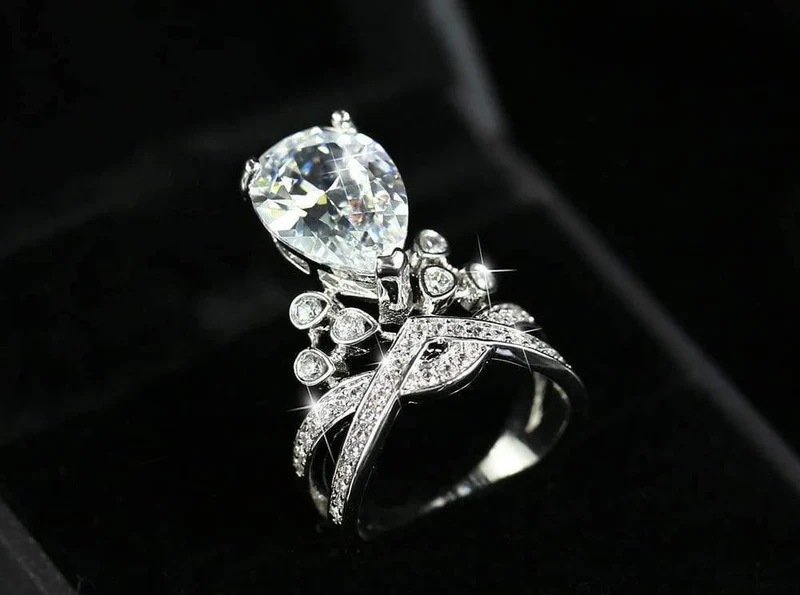 925er Sterlingsilber-Moissanit-Edelstein, Hochzeit, Verlobung, Diamanten, Kronenring, edler Schmuck im Großhandel