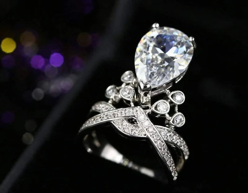 925er Sterlingsilber-Moissanit-Edelstein, Hochzeit, Verlobung, Diamanten, Kronenring, edler Schmuck im Großhandel