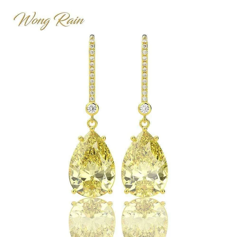 925 Sterling Silber Citrin Edelstein Tropfen baumelnde Diamanten Gelbgold Jubiläum Ohrringe Feiner Schmuck Geschenk Großhandel