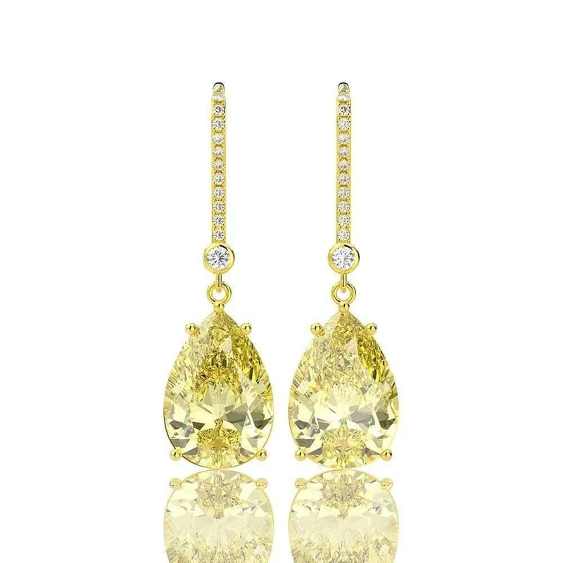 925 Sterling Silber Citrin Edelstein Tropfen baumelnde Diamanten Gelbgold Jubiläum Ohrringe Feiner Schmuck Geschenk Großhandel