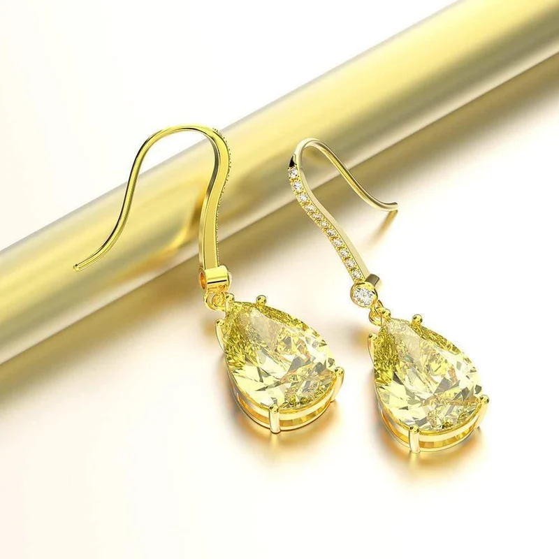 925 Sterling Silber Citrin Edelstein Tropfen baumelnde Diamanten Gelbgold Jubiläum Ohrringe Feiner Schmuck Geschenk Großhandel