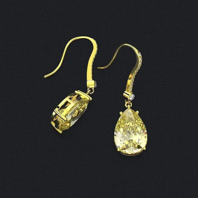 925 Sterling Silber Citrin Edelstein Tropfen baumelnde Diamanten Gelbgold Jubiläum Ohrringe Feiner Schmuck Geschenk Großhandel