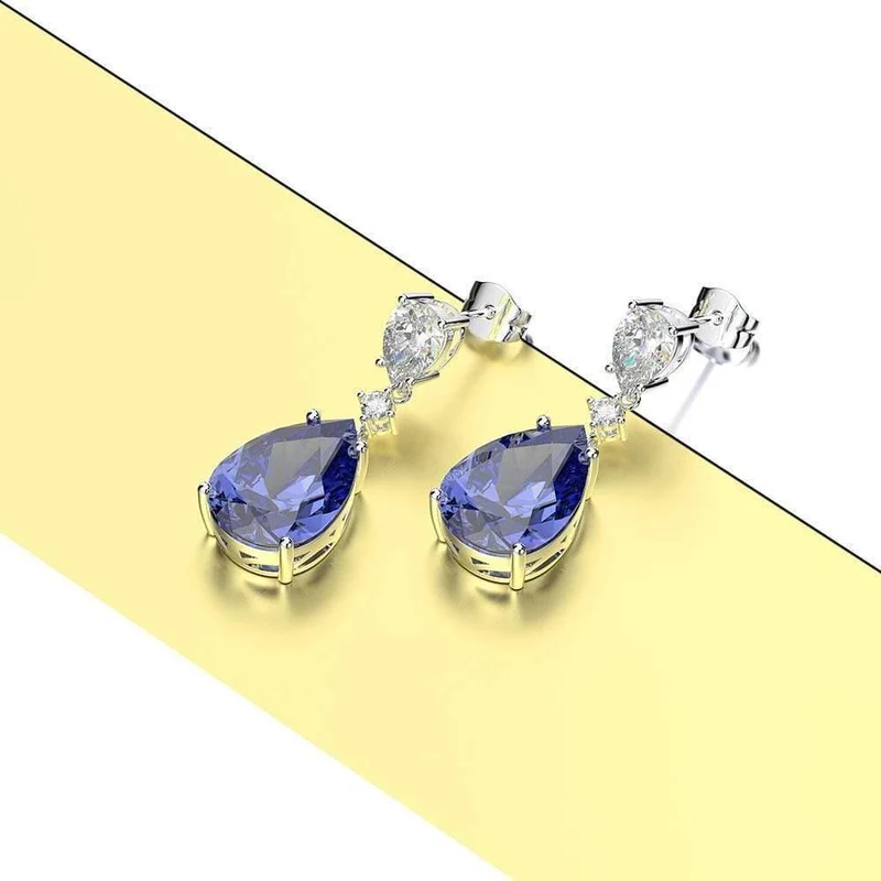 925 Sterling Silber Saphir Edelstein Tropfen Baumeln Diamanten Jubiläum Ohrringe Feiner Schmuck Geschenk Großhandel