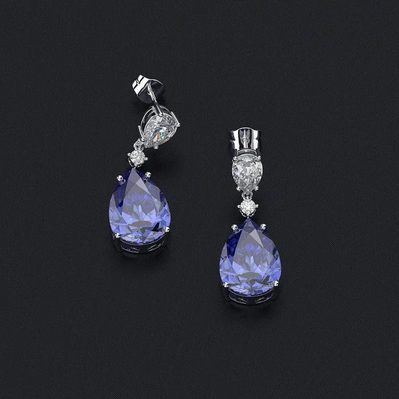 925 Sterling Silber Saphir Edelstein Tropfen Baumeln Diamanten Jubiläum Ohrringe Feiner Schmuck Geschenk Großhandel