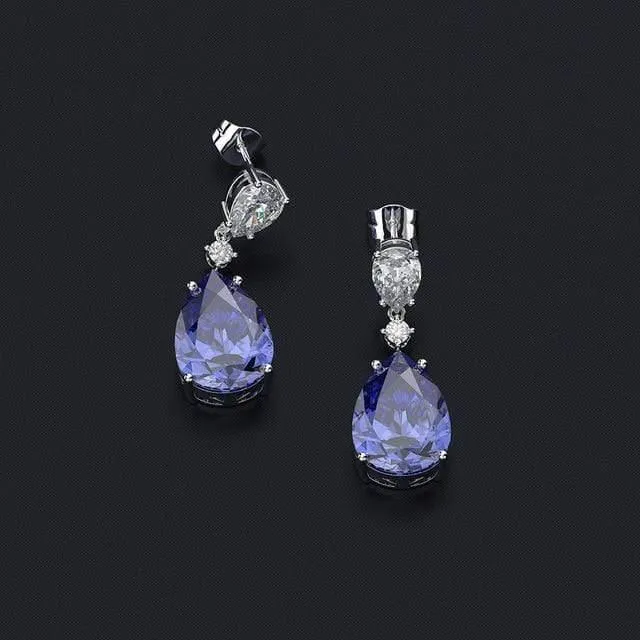 925 Sterling Silber Saphir Edelstein Tropfen Baumeln Diamanten Jubiläum Ohrringe Feiner Schmuck Geschenk Großhandel