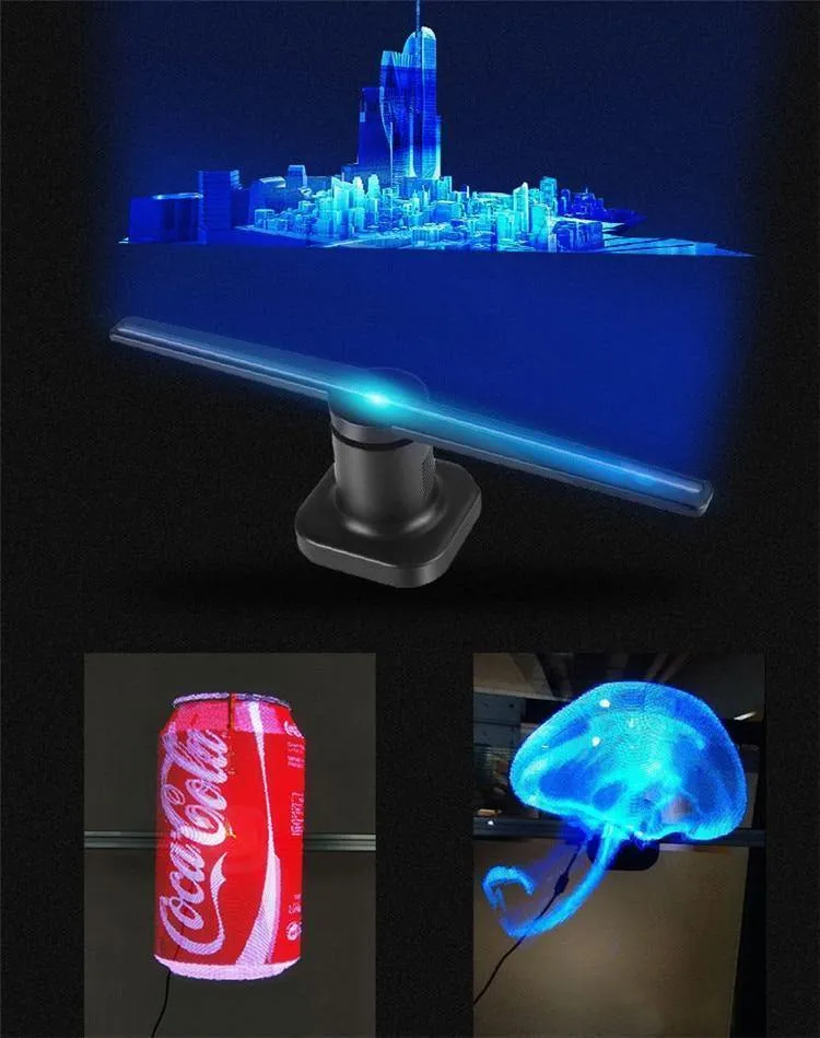 LED-Hologramm-Projektor, tragbarer Hologramm-Player, 3D-Hologramm-Anzeige, Fan, einzigartiger Hologramm-Projektor, Schwarz