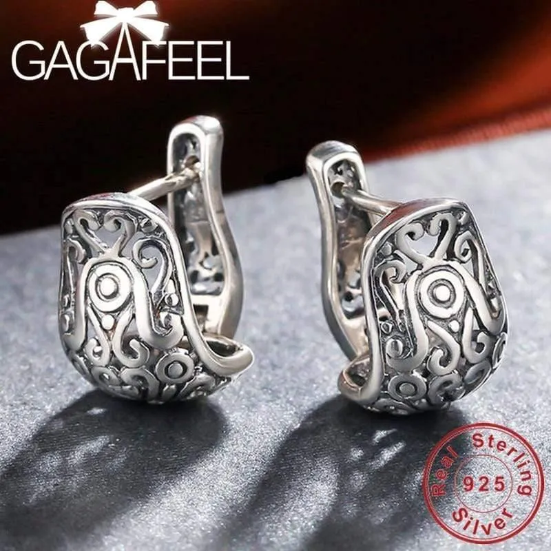 Vintage-Schmuck-Ohrring, nationales Element, tibetische Schnitzerei, hohl, Retro-Ohrringe aus 925er Sterlingsilber für Mädchen