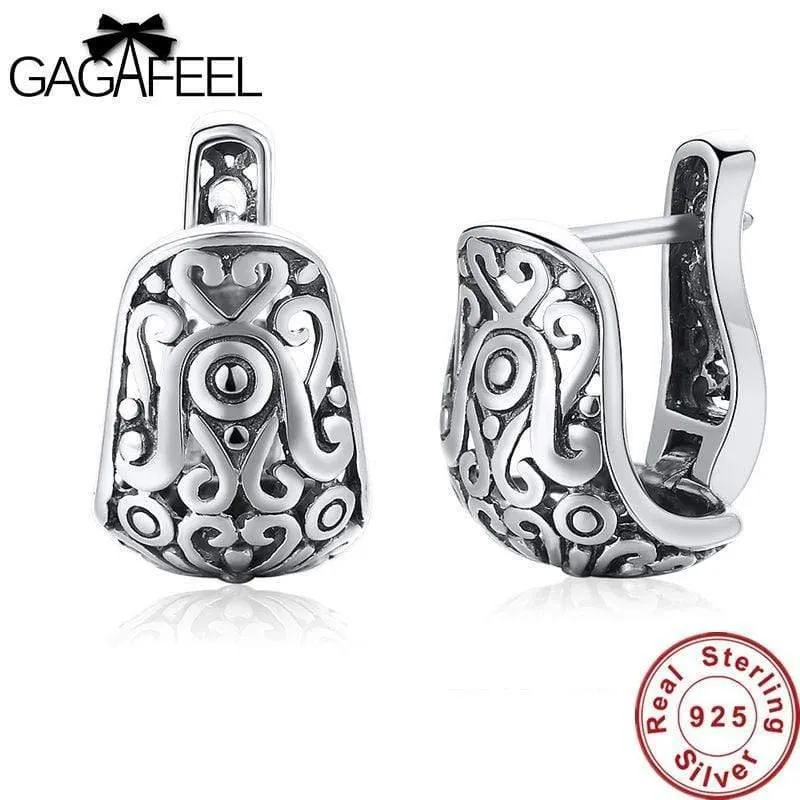 Vintage-Schmuck-Ohrring, nationales Element, tibetische Schnitzerei, hohl, Retro-Ohrringe aus 925er Sterlingsilber für Mädchen