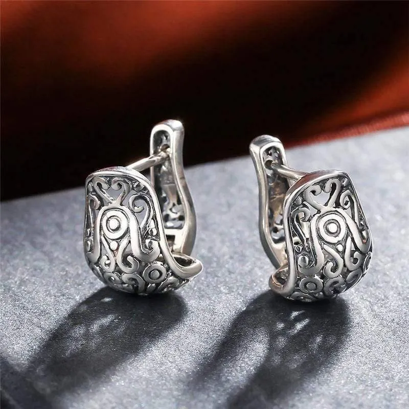 Vintage-Schmuck-Ohrring, nationales Element, tibetische Schnitzerei, hohl, Retro-Ohrringe aus 925er Sterlingsilber für Mädchen