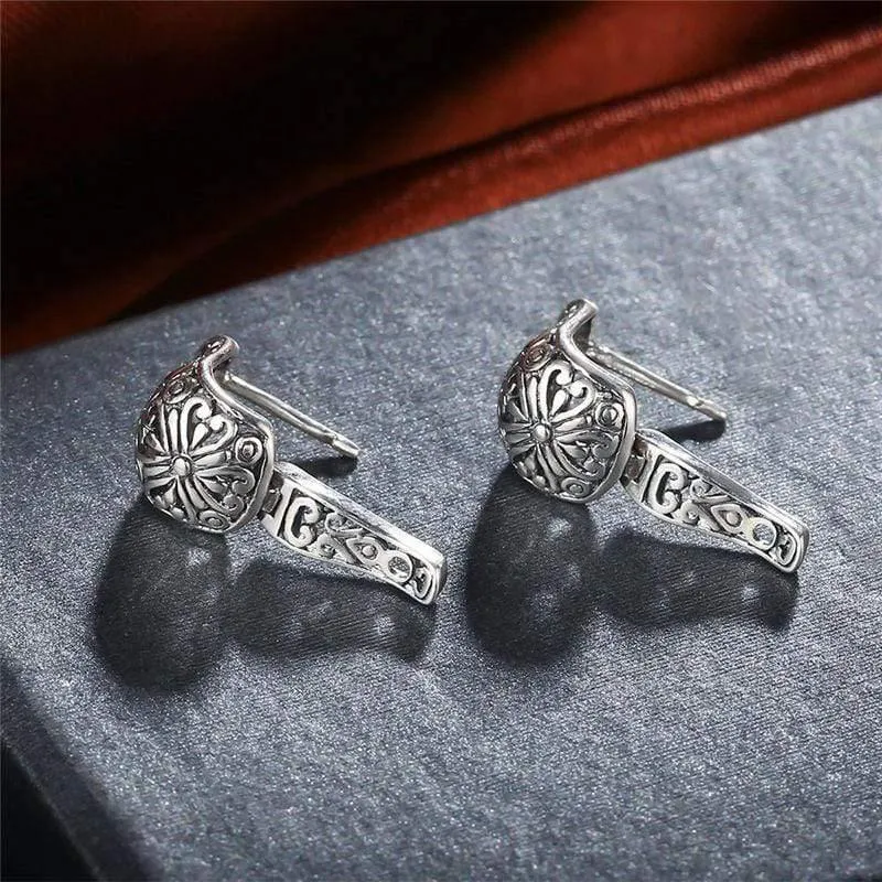 Vintage-Schmuck-Ohrring, nationales Element, tibetische Schnitzerei, hohl, Retro-Ohrringe aus 925er Sterlingsilber für Mädchen